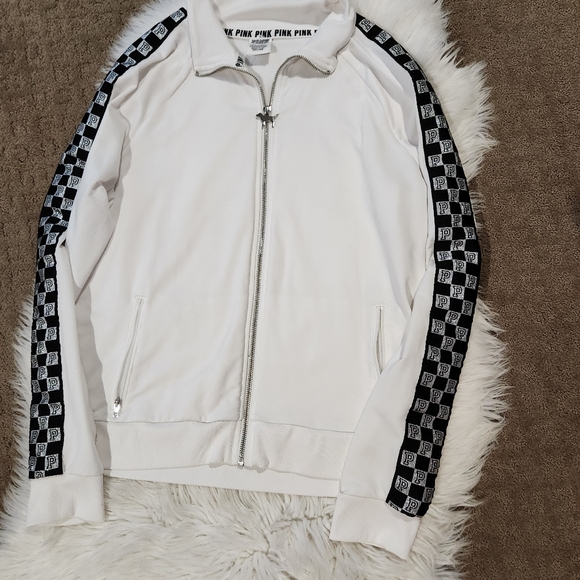 PINK Victoria's Secret White checkeredJacket Large. - Picture 1 of 6